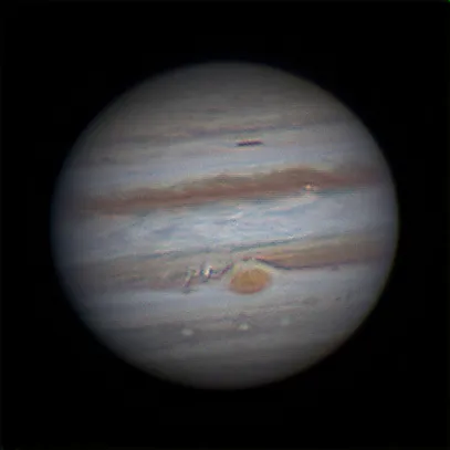 Observe Jupiter through a telescope and see its Great Red Spot. This image was captured by Keith Johnson, Durham, UK. Equipment: ZWO ASI120mm camera, USB motorized focuser, Televue 2.5x Powermate, Celestron C9.25" O.T.A, Skywatcher EQ6 Pro mount, Baader Planetarium R.G.B.filters, XAGYL motorized USB filter wheel.