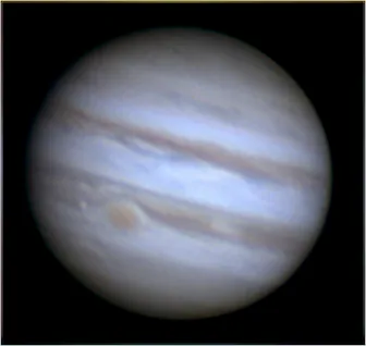 Jupiter, Europa and the Great Red Spot by Alan Kennedy, Ferryhill, Co. Durham, UK. Equipment: 8" SCT, NEQ6 mount, ZWO ASI120MC CCD, 2x Vixen barlow.