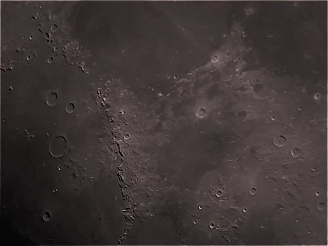 Lunar Apennines by Ian Peck, Londonderry, N. Ireland. Equipment: SkyWatcher200p, Logitech C270HD webcam.