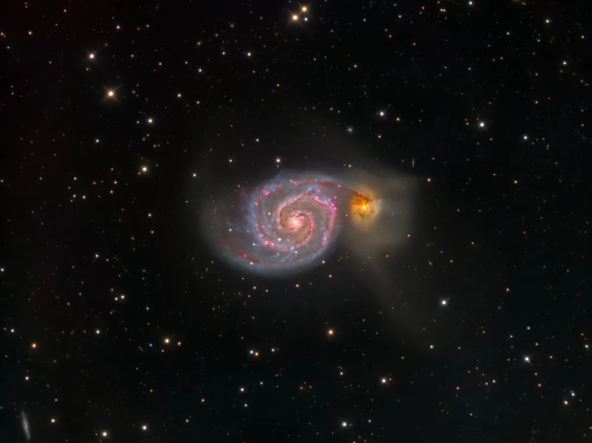 M 51 Whirlpool Galaxy by Matt Herbik, Canadensis PA,USA. Equipment: 8" RC telescope at f8, Software Bisque MyT mount, QSI 683, Astrodon filters
