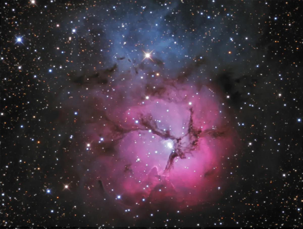 M20 by Dan Crowson, Animas, New Mexico, USA. Equipment: SBIG STF-8300M, Astro-Tech AT12RCT at f/8 2432mm.