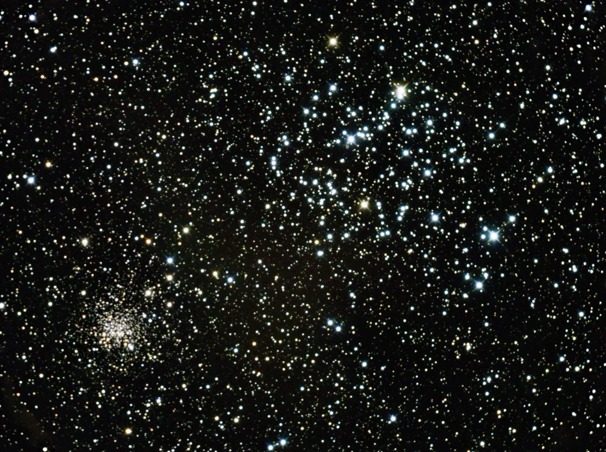M35 & NGC 2158 Open Clusters by Mark Griffith, Swindon, Wiltshire. UK. Equipment: GSO 8" Richey-Chretien Optical tube, Skywatcher NEQ6 pro mount, Atik 383L  camera, motorised filter wheel and Astronomik filters.
