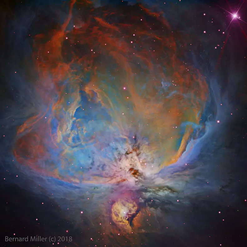 M42 - The Orion Nebula in narrowband by Bernard Miller, Animas, NM, USA. Equipment: Planewave CDK-17, FLI PL16803, Paramount ME