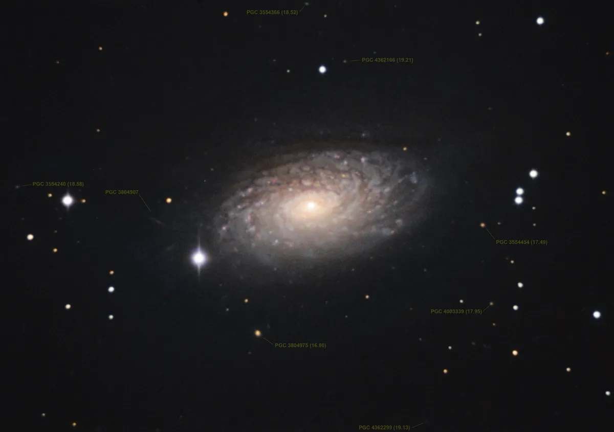 M63 Sunflower galaxy and another faint galaxies, unguided. by Juan Pablo Trapero Revert, Vall d'Ebo, Alicante, Spain. Equipment: C9.25 S/GT, SBIG ST-402ME, unguided CG-5, 0.63x focal reducer, Bahtinov mask for focusing.