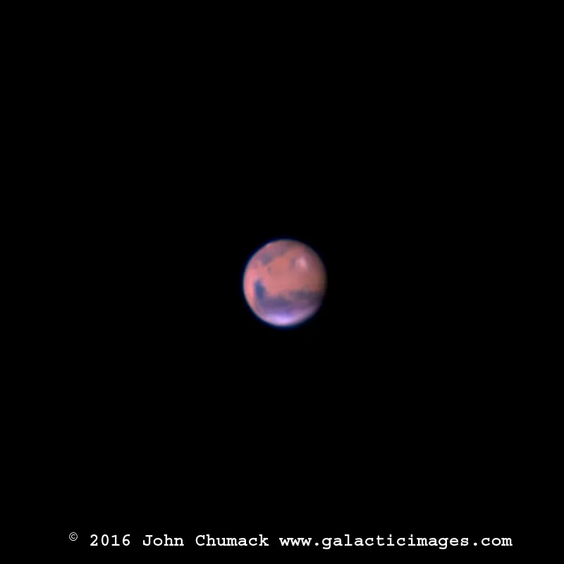 Mars by John Chumack, Dayton, Ohio, USA. Equipment: C8 (2000mm), QHY5IIL CCD, 3x Barlow.