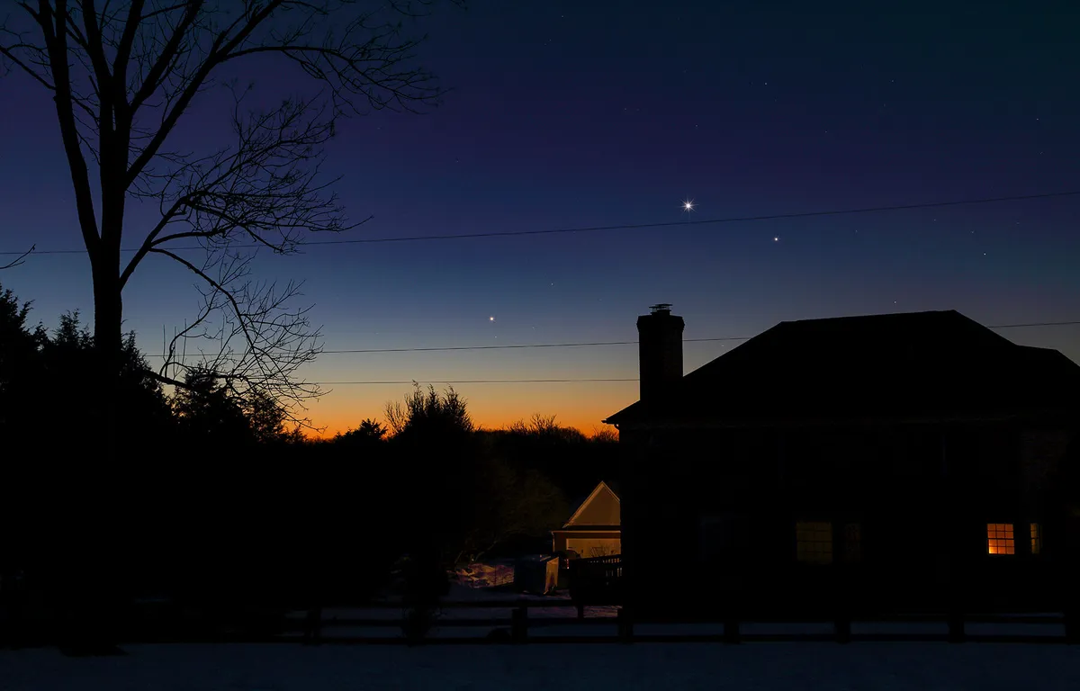 If you see a low-lying bright light in the early evening or morning, could it simply be Venus or Mercury? Credit: John Chumack