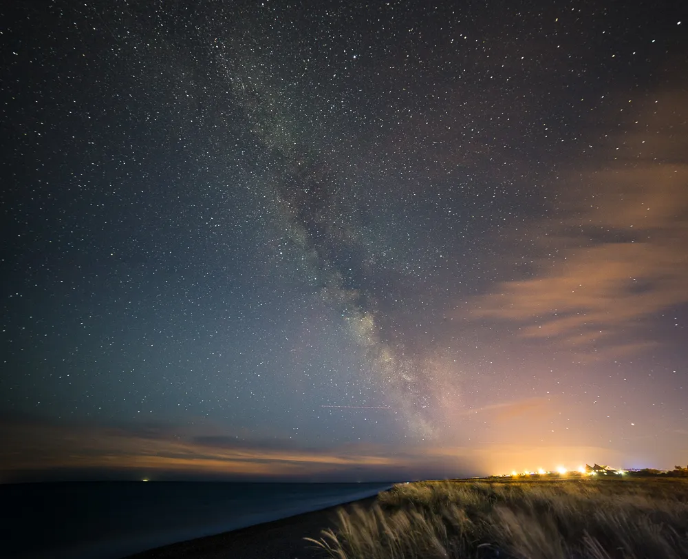 The Milky Way over Kessingland Beach, East Anglia, by John Nellist, using a Nikon D600 DSLR camera and Samyang 14mm lens.