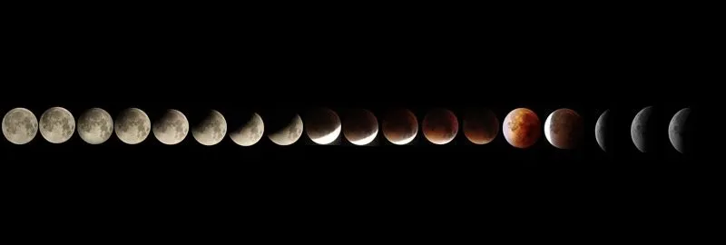 The phases of a total lunar eclipse, captured by Sarah and Simon Fisher, Bromsgrove, Worcestershire, 28 September 2015.