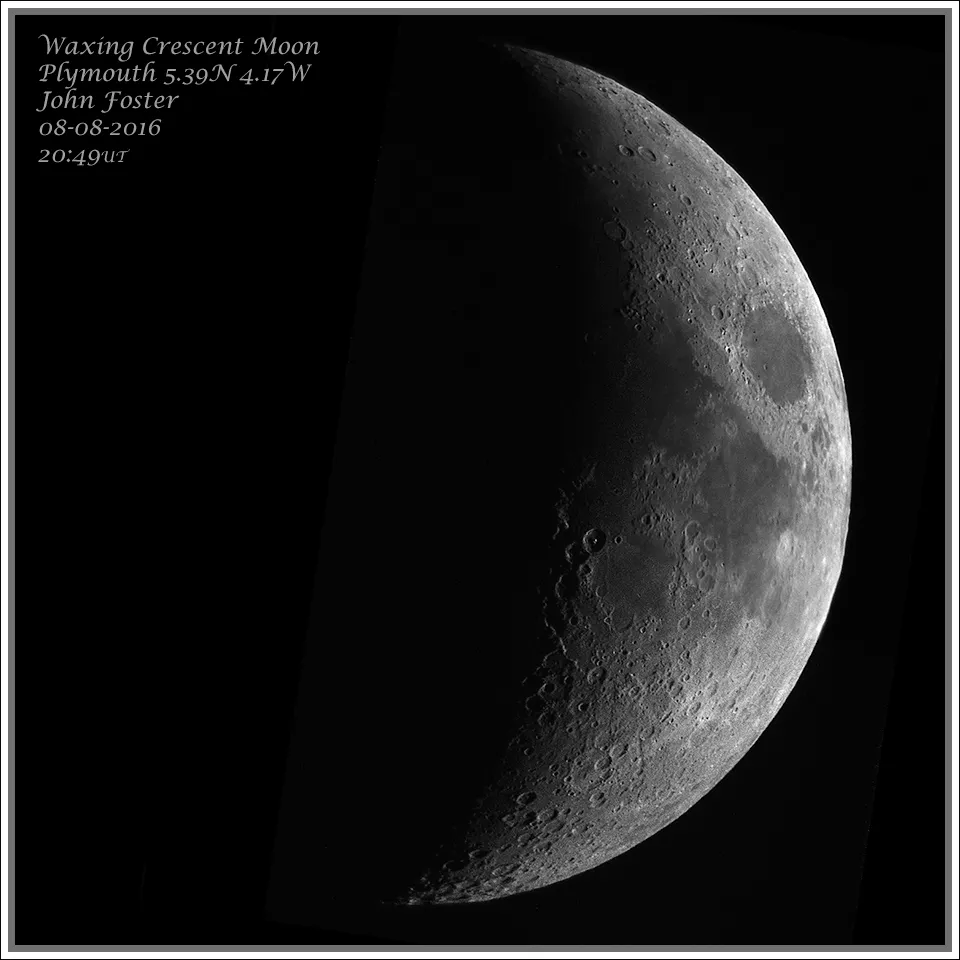 Waxing Crescent Moon by John Foster, Plymouth. Equipment: D3200, Skywatcher 130 reflector