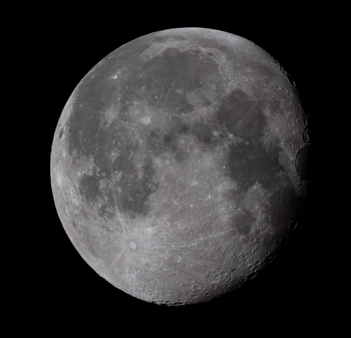 Moon 13th Aug 2013 by Mark Large, Colchester, UK. Equipment: Modified Canon EOS 1000d, Williams Optics FLT 110