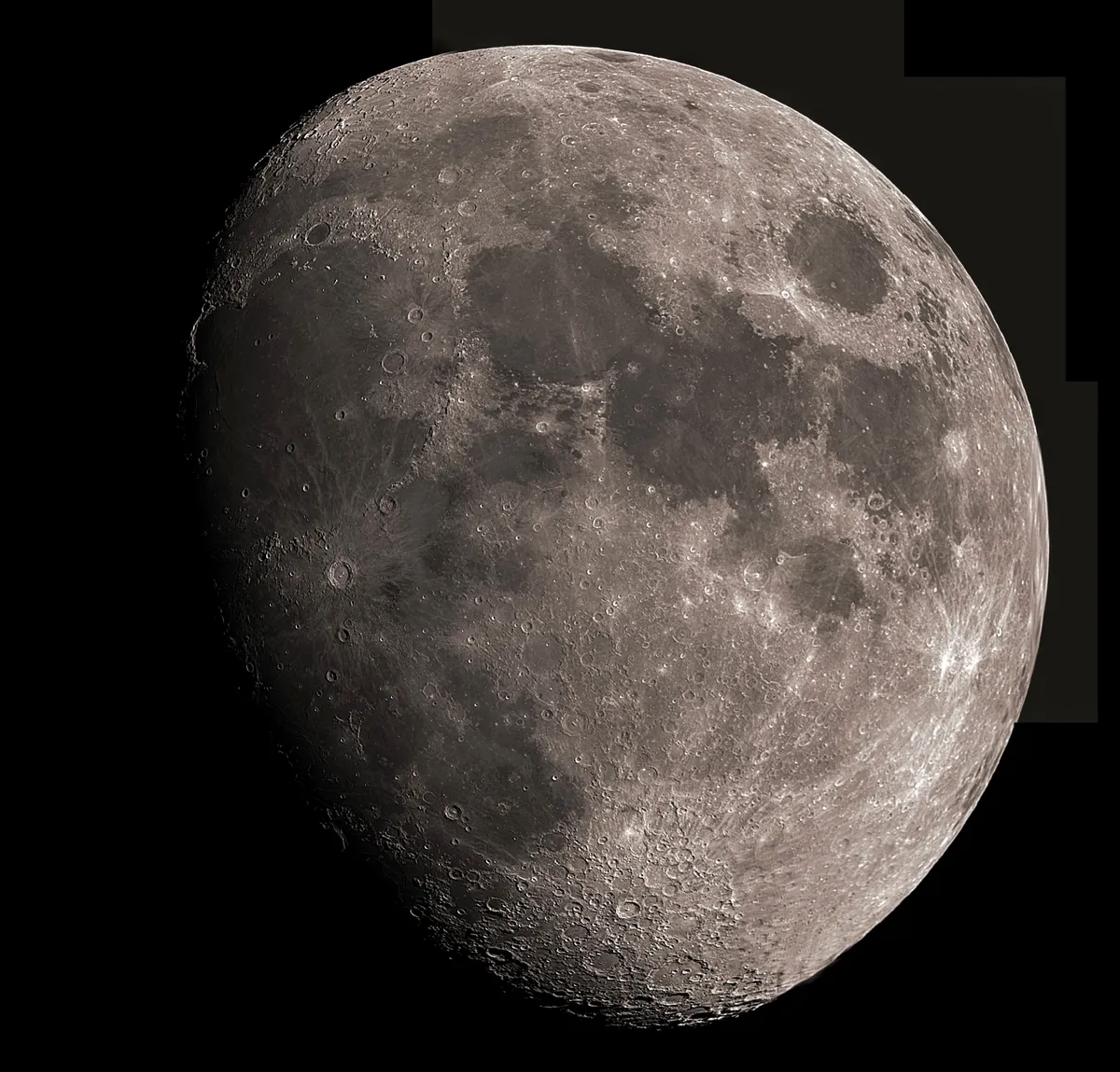 Waxing Gibbous Moon by Stephen Heliczer, Cuffley, London, UK. Equipment: Celestron Evolution 8, Focal Reducer, ZWO ASI 120MC Camera.