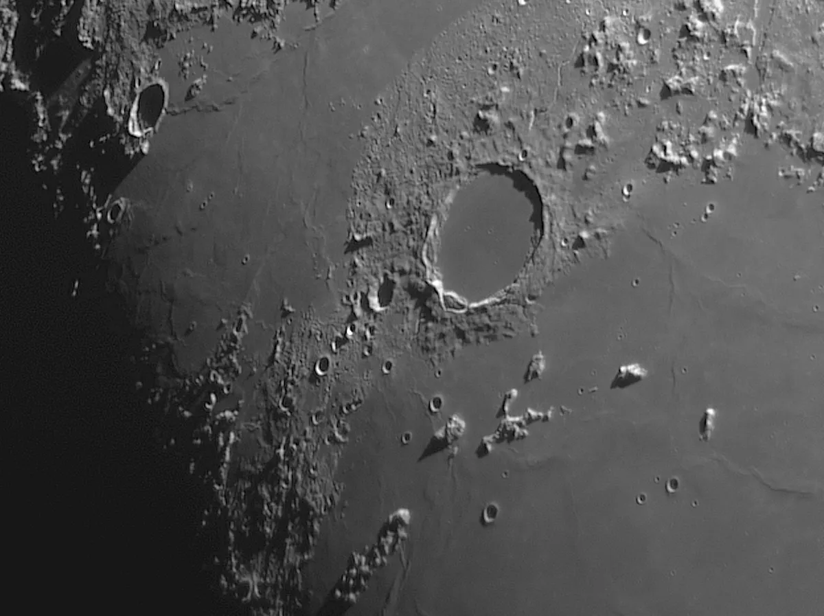 Crater Plato by Martin Bailey, Gnosall, Staffordshire, UK. Equipment: Celestron Advance VX mount, IMGOH CCD, IR filter.