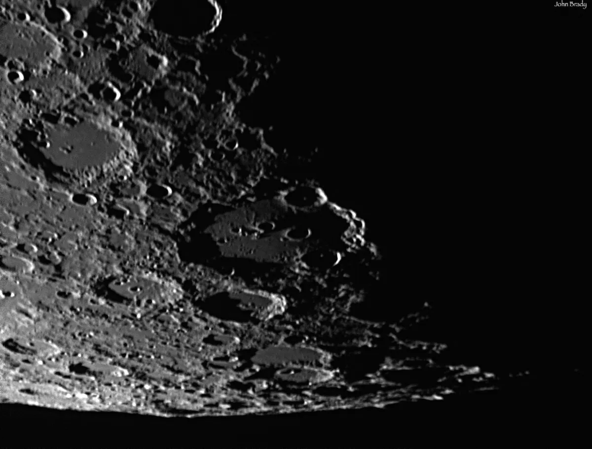 The Lunar South by John Brady, UK. Equipment: Skywatcher 200p, DMK41 mono CCD