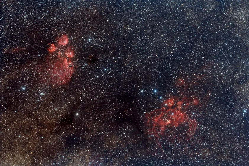The Lobster and the Cat - NGC6357/NGC6344 by David Trotter, Sydney, Australia. Equipment: Canon 5D Mkii, Takahashi FSQ106n, AP Mach1 Mount