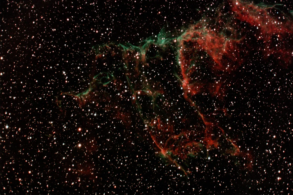 NGC 6995 Network Nebula by Mark Griffith, Swindon, Wiltshire, UK. Equipment: Celestron c11 sct, skywatcher NEQ6 pro mount, Canon Eos 1100d self-modified and Astronomik CLS CCD clip filter.