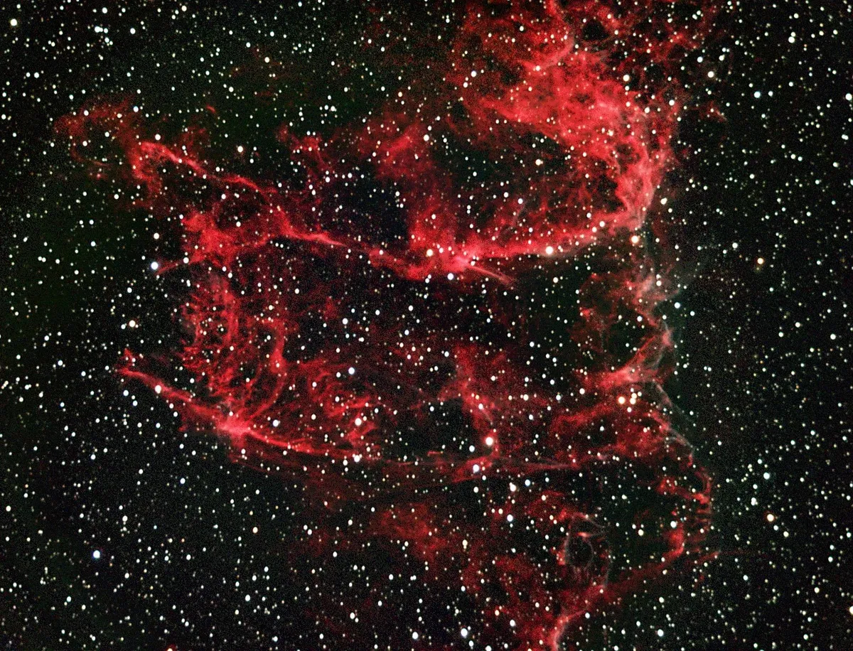 NGC 6992 & IC 1340 in the Veil Nebula by Mark Griffith, Swindon, Wiltshire, UK. Equipment: Celestron c11 sct, skywatcher NEQ6 pro mount, Atik 383L  camera, motorised filter wheel and Astronomik Ha RGB filter set.