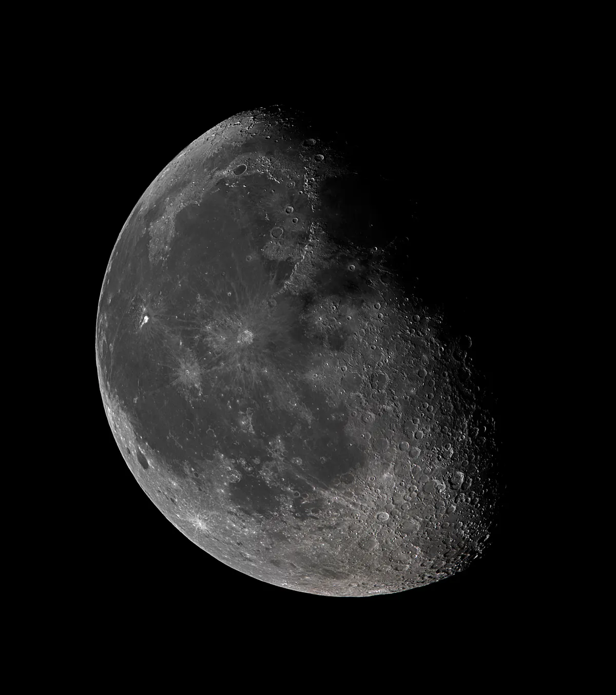 Waning moon by Tom Howard, Crawley, Sussex, UK. Equipment: Meade 5000 127mm refractor, EQ6, Imaging Source DBK21 camera.