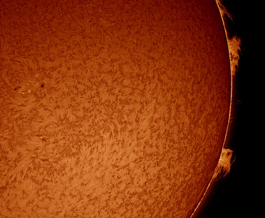 Active Region 2266 and Prominence by Peter J Williamson FRAS, Whittington, Shropshire, UK. Equipment: Coronado 90mm SolarMax II, ZWO120ASIMM Camera