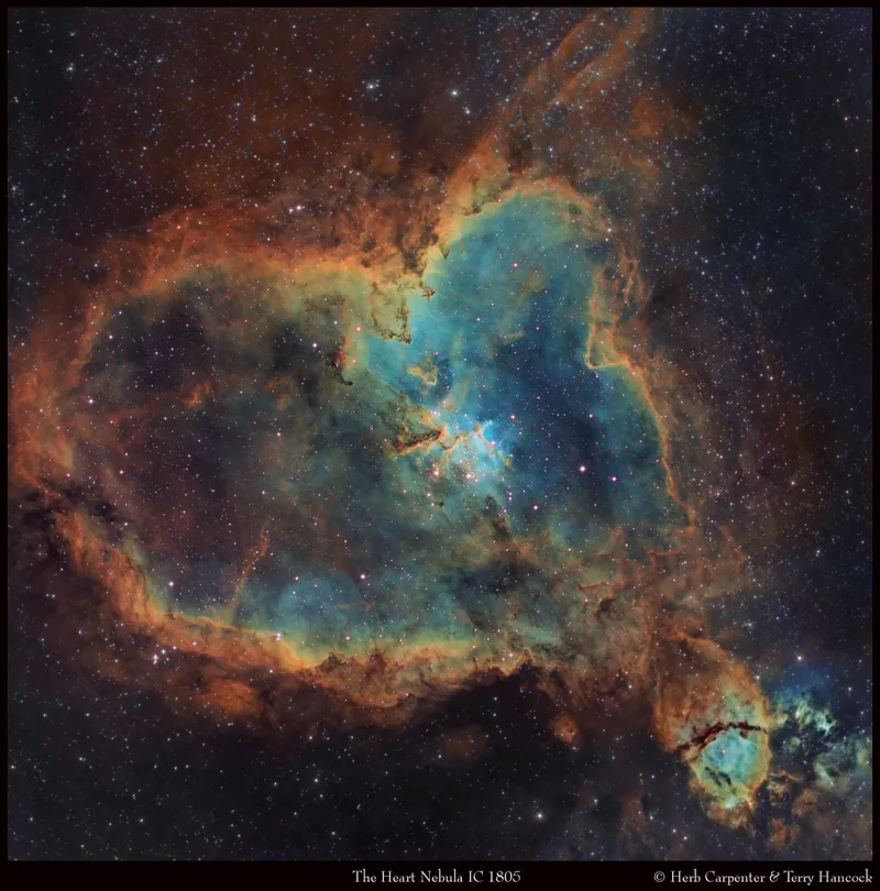 The Heart Nebula, As Deep As Love by Terry Hancock, New Mexico, USA. Equipment: Takahashi FSQ106 APO, KAF8300, SII, Ha and OIII narrowband filters.