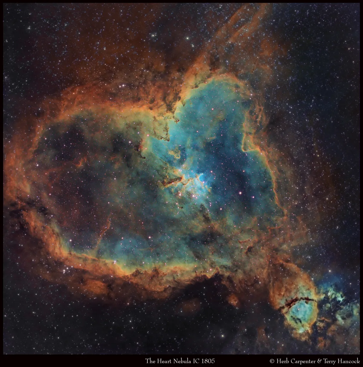 The Heart Nebula, As Deep As Love by Terry Hancock, New Mexico, USA. Equipment: Takahashi FSQ106 APO, KAF8300, SII, Ha and OIII narrowband filters.
