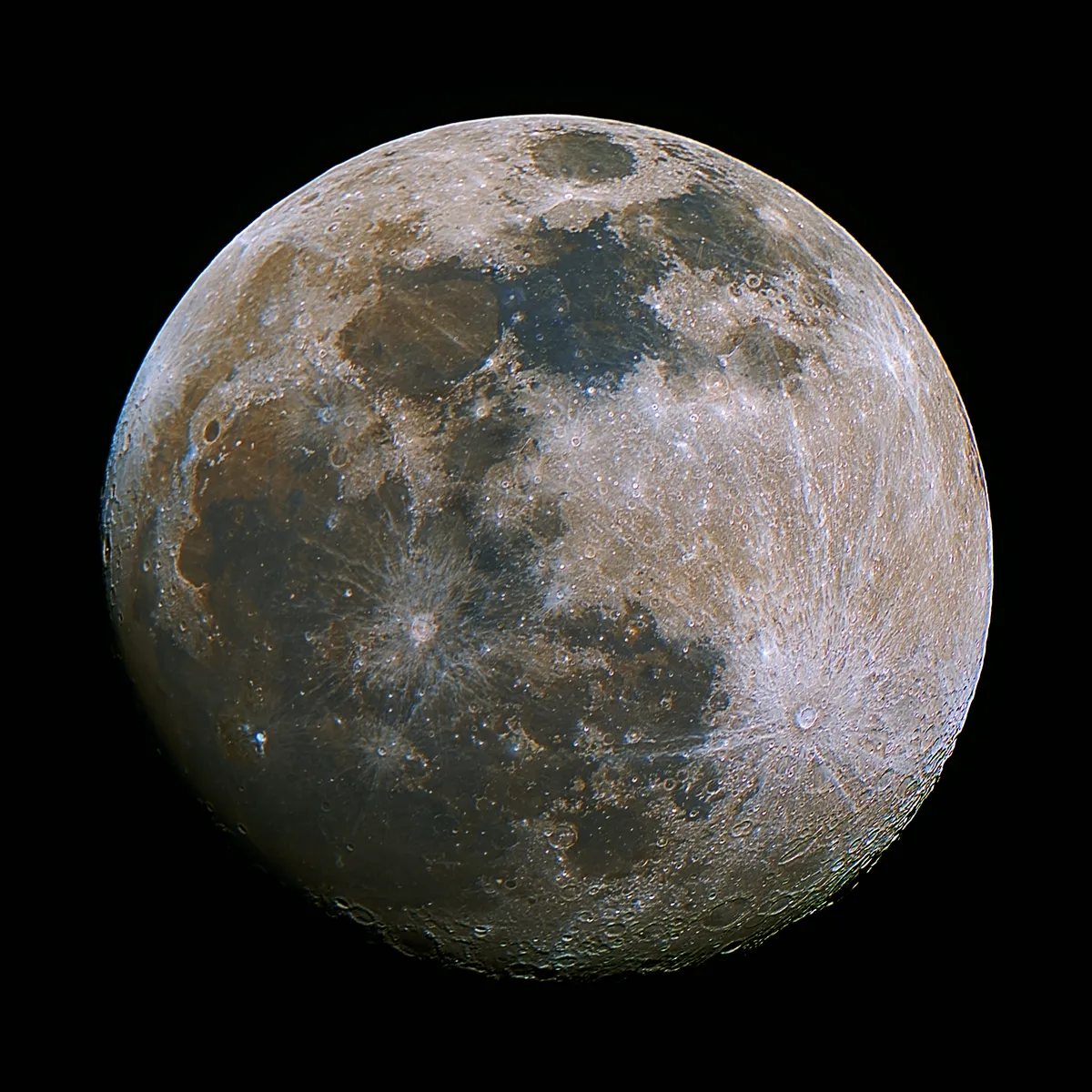 'True Colour' Moon by Ruzeen Farsad, Kettering, UK. Equipment: Skywatcher HEQ5, Skywatcher 150/750 Astrophotograph Newtonian, Canon 760D, remote shutter.