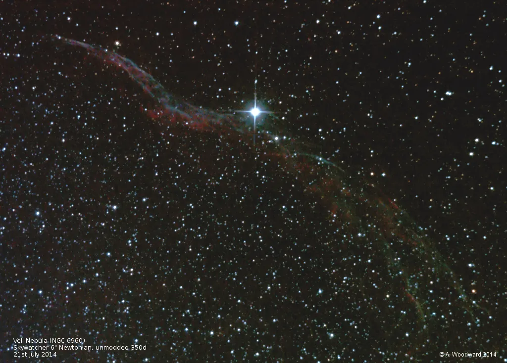 Veil Nebula on a Budget by Alastair Woodward, Derby, UK. Equipment: Skywatcher 150p, EQ3-2 with RA   Dec motors, Unmodded Canon 350d, CLS Clip Filter