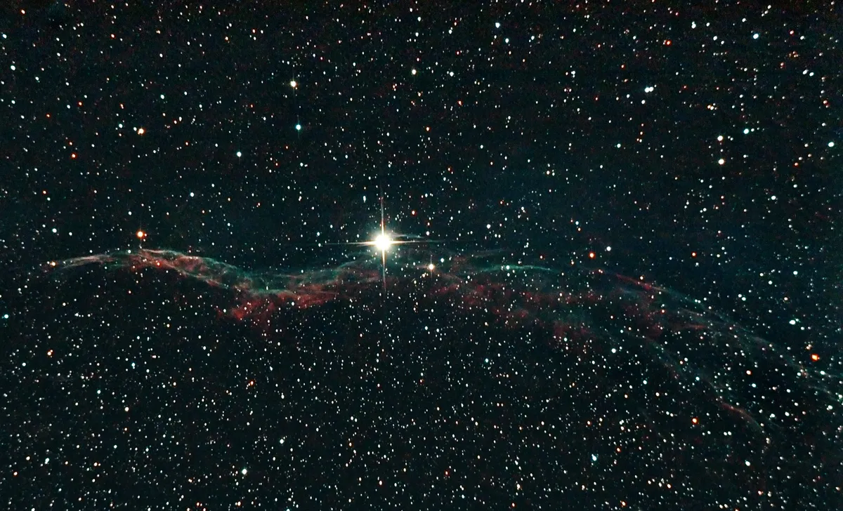 Veil Nebula by Scott Prideaux, Stoke on Trent, UK. Equipment: NEQ6, Skywatcher f/5 200p reflector, canon 1100d (unmodded)with cls clip filter.
