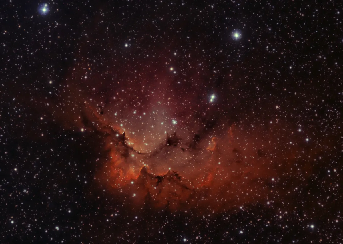 NGC7380 Wizard Nebula by Stephen Dean, Isle of Wight, UK. Equipment: NEQ6 Mount, Skywatcher 80mm ED, Atik 414 EX, Altair AStro Narrowband filters.
