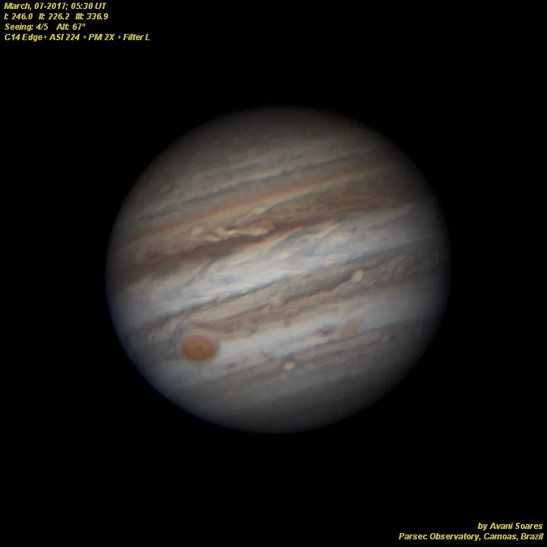 Still Jupiter on March 07 by Avani Soares, Parsec Observatory, Canoas, Brazil.