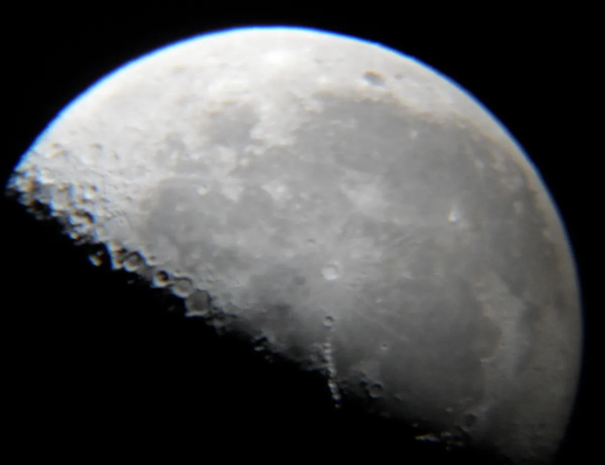 Half Moon by David Bennett, Belvedere, UK. Equipment: Celestron Astro Master 130EQ, 10mm lens, omni 2x barlow lens, Samsung ES28 camera