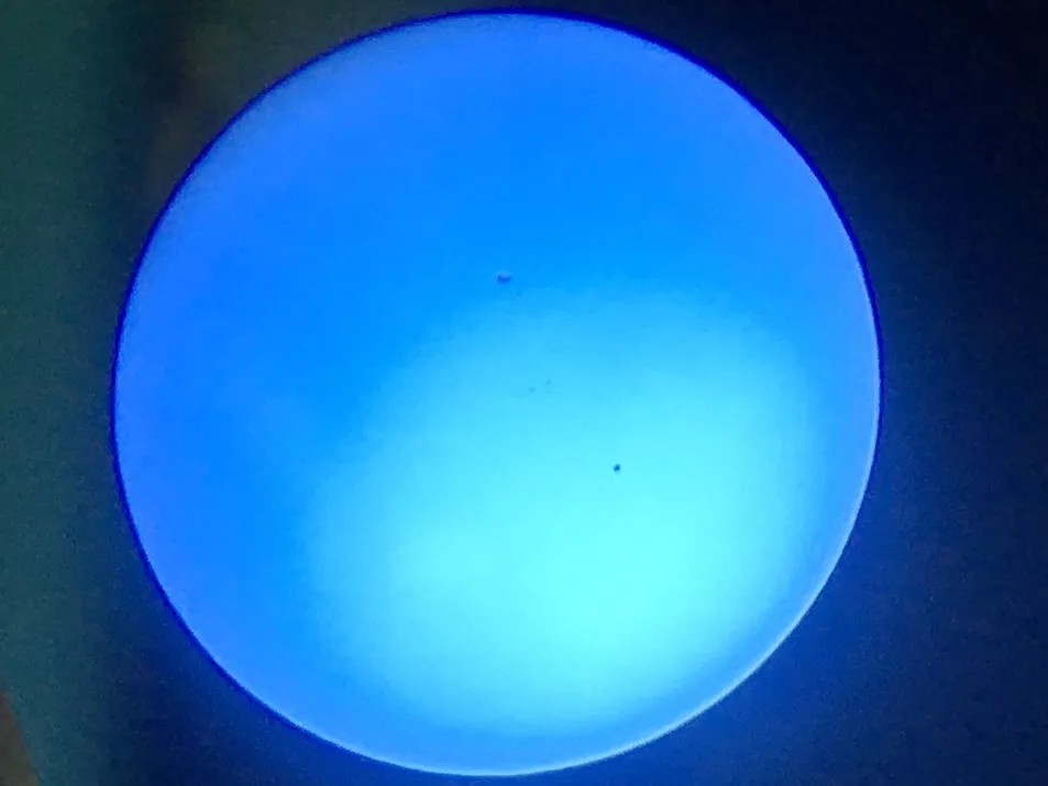 Mercury Transit by Karl Lee, Southport, UK. Equipment: Meade ETX90, Iphone 6s, Solar Filter, Blue Filter