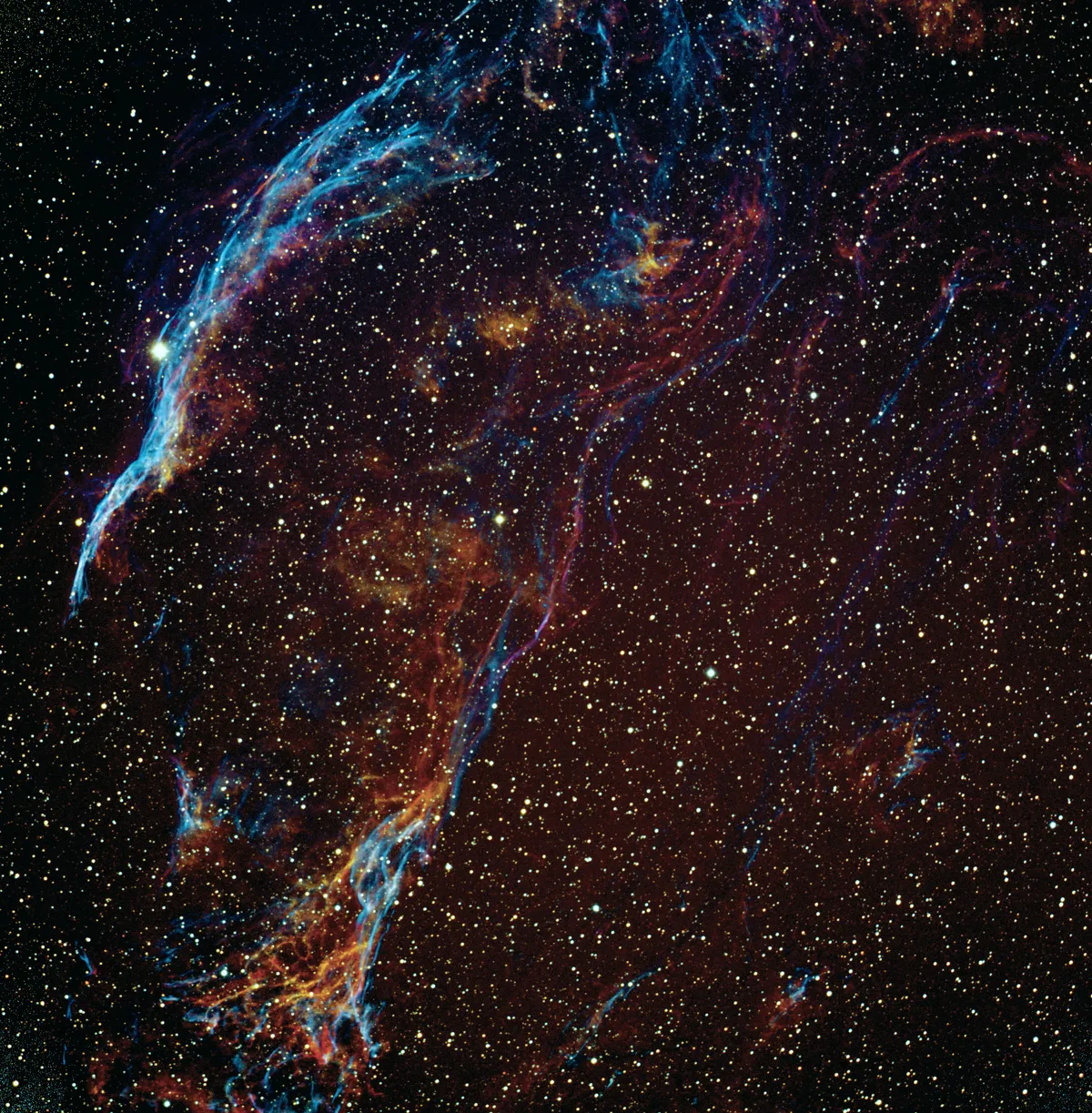 Veil Nebula by Sheila Whysall, Heanor, UK. Equipment: Takahashi FSQ 106 reduced, QSI 683 wsg-8, GM1000 mount