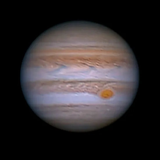 Jupiter and the great red spot from UK by Harvey Scoot, Essex UK. Equipment: C14 Edge HD, ZWO 224MCS, Pierre Astro ADC.