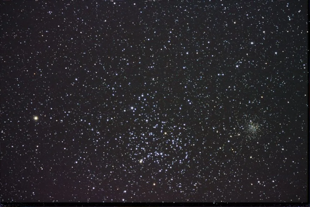 M35 & NGC 2158 - A beautiful double cluster in Gemini by David Burr, Wimborne, Dorset, UK. Equipment: Canon 500, Williams Optics 120mm Refractor, Celestron CGEM mount.