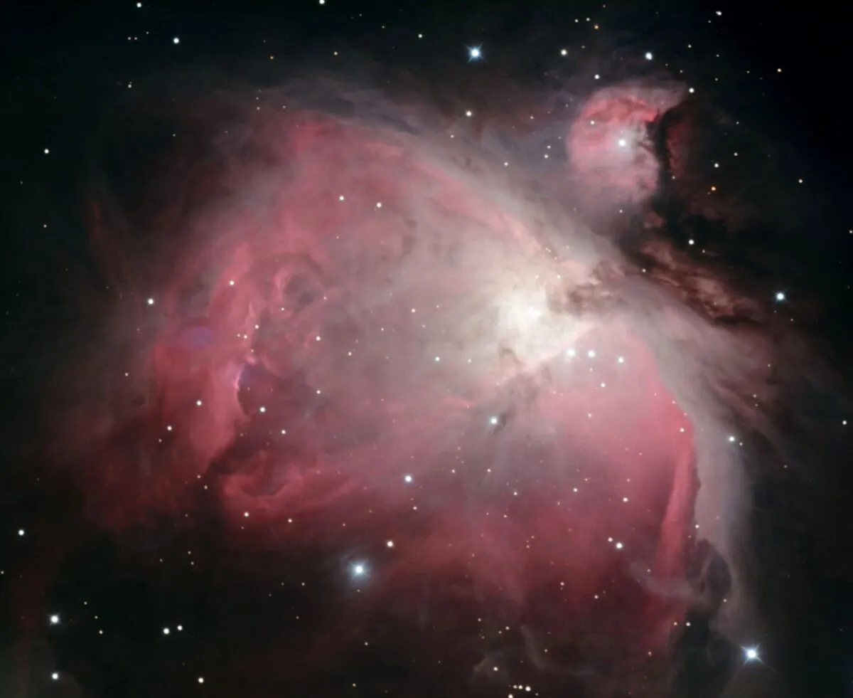 The Orion Nebula photographed by Mark Griffith, Swindon, UK. using a 12-inch Ritchey-Chretien telescope, and a Hutech IDAS light pollution filter.