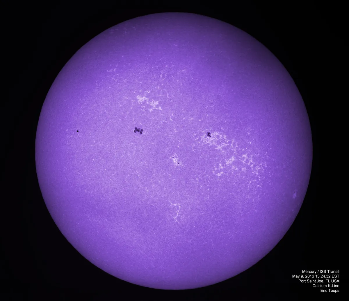 Mercury ISS Solar Transit by Eric Toops, Florida, USA.