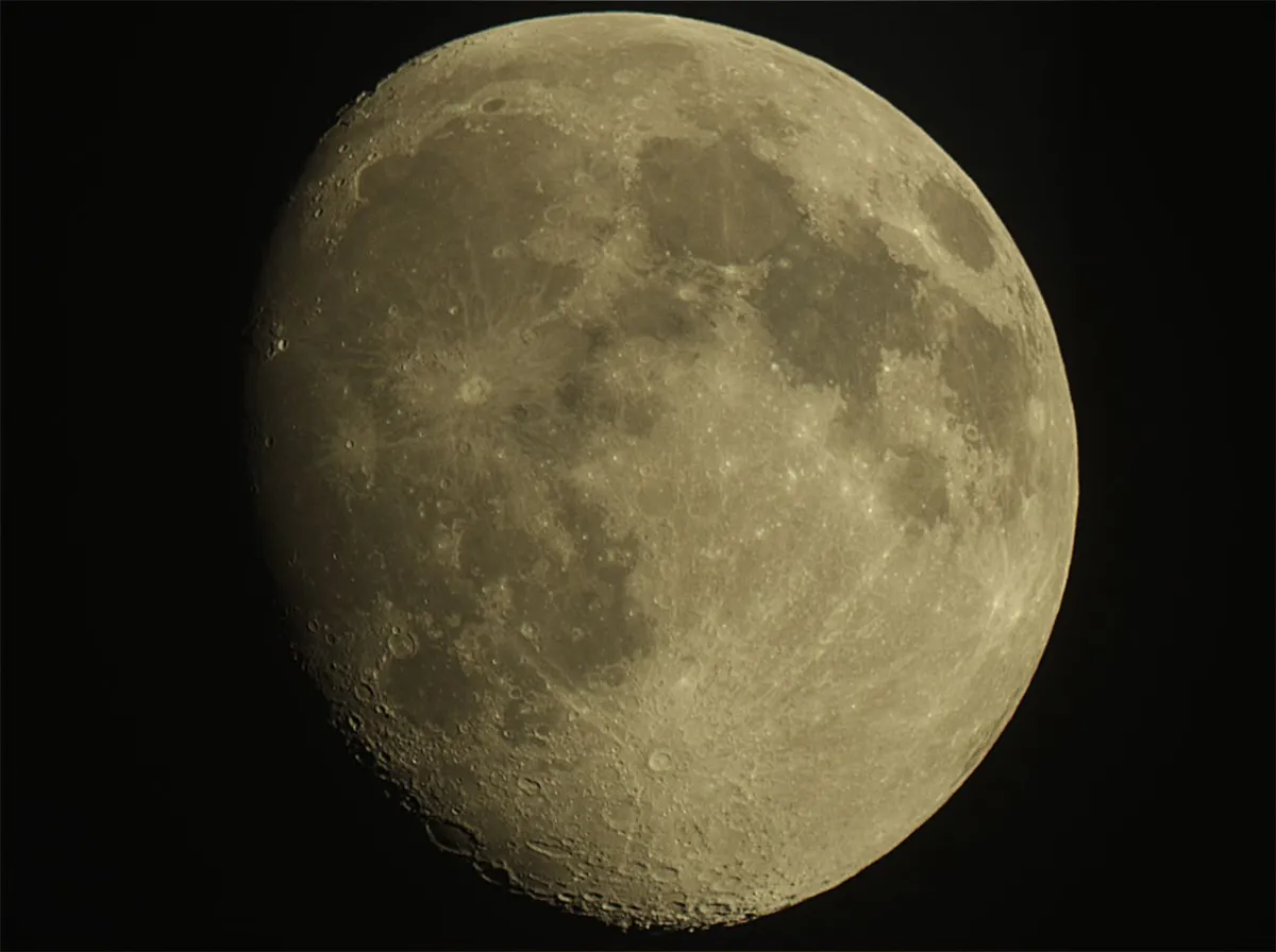The Moon by Mark Griffith, Swindon, Wiltshire, UK. Equipment: Skywatcher Equinox 80mm refractor, Skywatcher EQ8 mount, Atik 320e colour camera, IR filter.