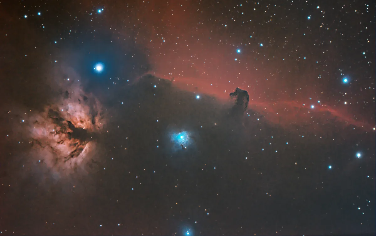 Flame and Horsehead by Tom Howard, Crawley, Sussex, UK. Equipment: Nikon D7000 DSLR, Meade 5000 127mm refractor, EQ6 mount.