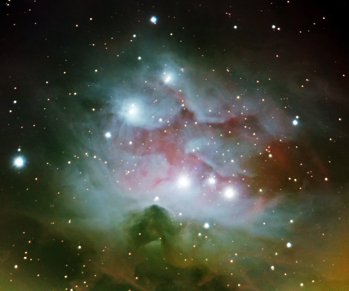 NGC1977 Running Man Nebula by Mark Griffith, Swindon, Wiltshire, UK. Equipment: Celestron C11 Sct, Skywatcher NEQ6 pro mount, Atik 383L  camera, motorised filter wheel and Astronomik filters. F6.3 focal reducer.