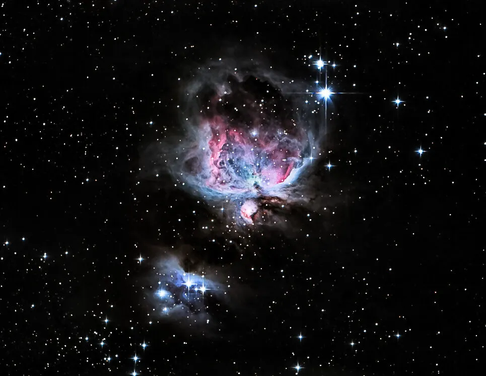 Great Orion Nebula by Joshua Rhoades, Elkhart, Indiana, USA. Equipment: Canon 6D, Skywatcher 130pds reflector, Baader MPCC, Celestron AVX, Orion 60mm guidescope, QHY5L-II mono guide camera.
