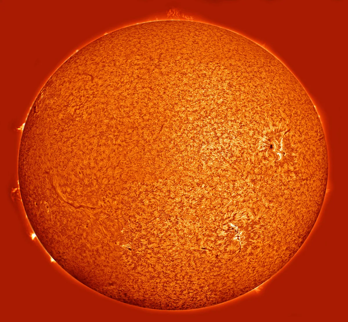 Sun Mosaic by Gary Palmer, Sutton Surrey, UK. Equipment: Solarmax II 90, Celestron CGEM mount, DMK 31.