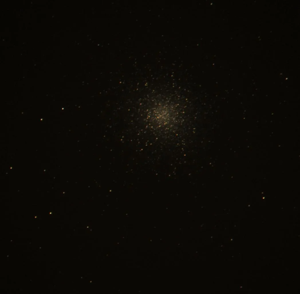 Messier 13 by Michael Justice, Oxfordshire, UK. Equipment: Filter BVR Schmidt-Cassegrain Celestron C14 optical tube. 3910mm focal length, 355mm aperture at f/11. A Celestron focal reducer gives an effective focal length of 1877mm at f/5.3