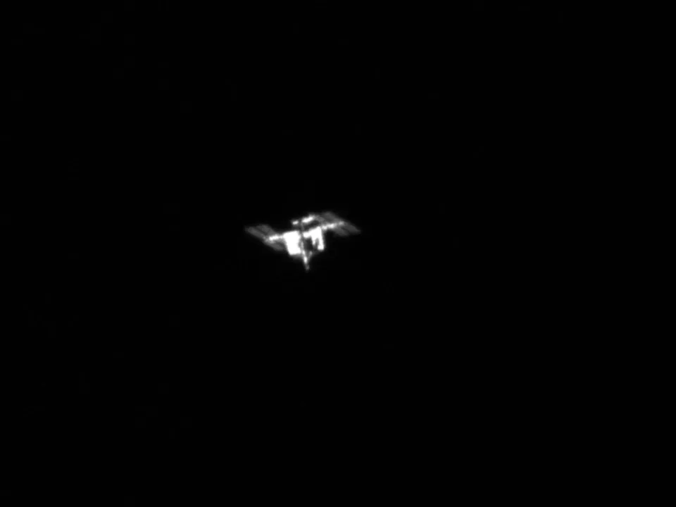 ISS by Mark White, Chesterfield, UK. Equipment: Skywatcher 150PDS, 2x Barlow, HEQ5 Pro, DMK Monochrome CCD, UV/IR filter, Red filter.