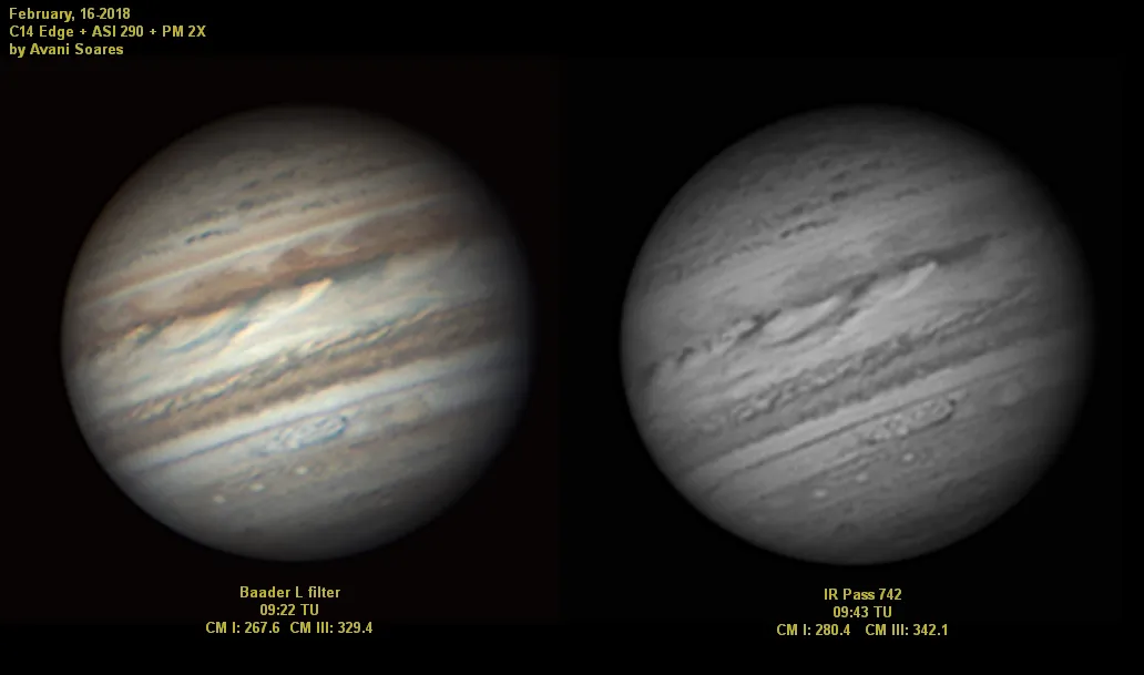 Jupiter and Oval BA by Avani Soares, Parsec Observatory, Canoas, Brazil.
