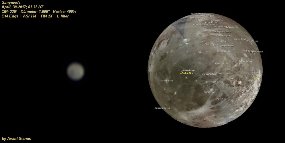 Ganymede by Avani Soares, Parsec Observatory, Canoas, Brazil. Equipment: C14 Edge, ASI 224, Powermate 2,5X, L filter