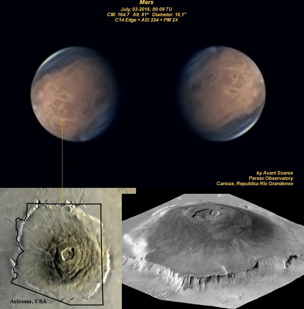 Olympus Mons, the largest volcano in the Solar System by Avani Soares, Parsec Observatory, Canoas, Brazil. Equipment: C14 Edge, ASI 224, Powermate 2X, L filter