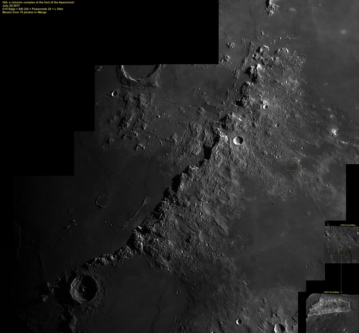 INA, a volcanic complex at the foot of the Apenninus! by Avani Soares, Parsec Observatory, Canoas, Brazil. Equipment: C14 Edge, ASI 224, Powermate 2X, L filter