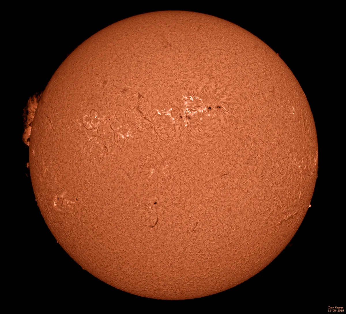 The Sun 12-05-2015 by Ivar Kooren, Heenvliet, The Netherlands. Equipment: Solarmax60S, 2.5x Televue Barlow, ASI174mm camera