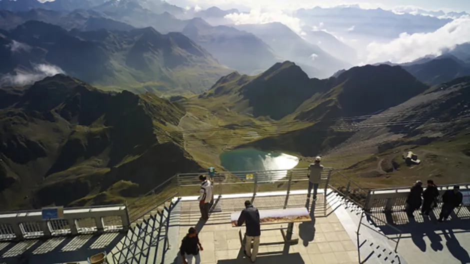 The south terrace overlooks the Lac d’Oncet and the dirt track up Credit: Pic du Midi