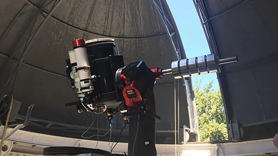 The four-part scope: a 14-inch Schmidt-Cassegrain to produce high magnification views of the Moon and planets; a 4.2-inch refractor with filter wheel and CCD camera for wide-field imaging; a 4.7-inch refractor for low magnification views of the Moon and planets, and a solar telescope for close surface imaging of the Sun. Credit: Katherine Shaw / BBC Sky at Night Magazine